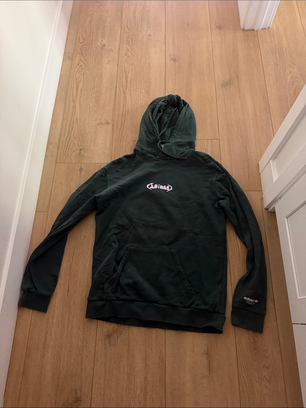 adidas Dark Green Pullover Hoodie with Front Logo